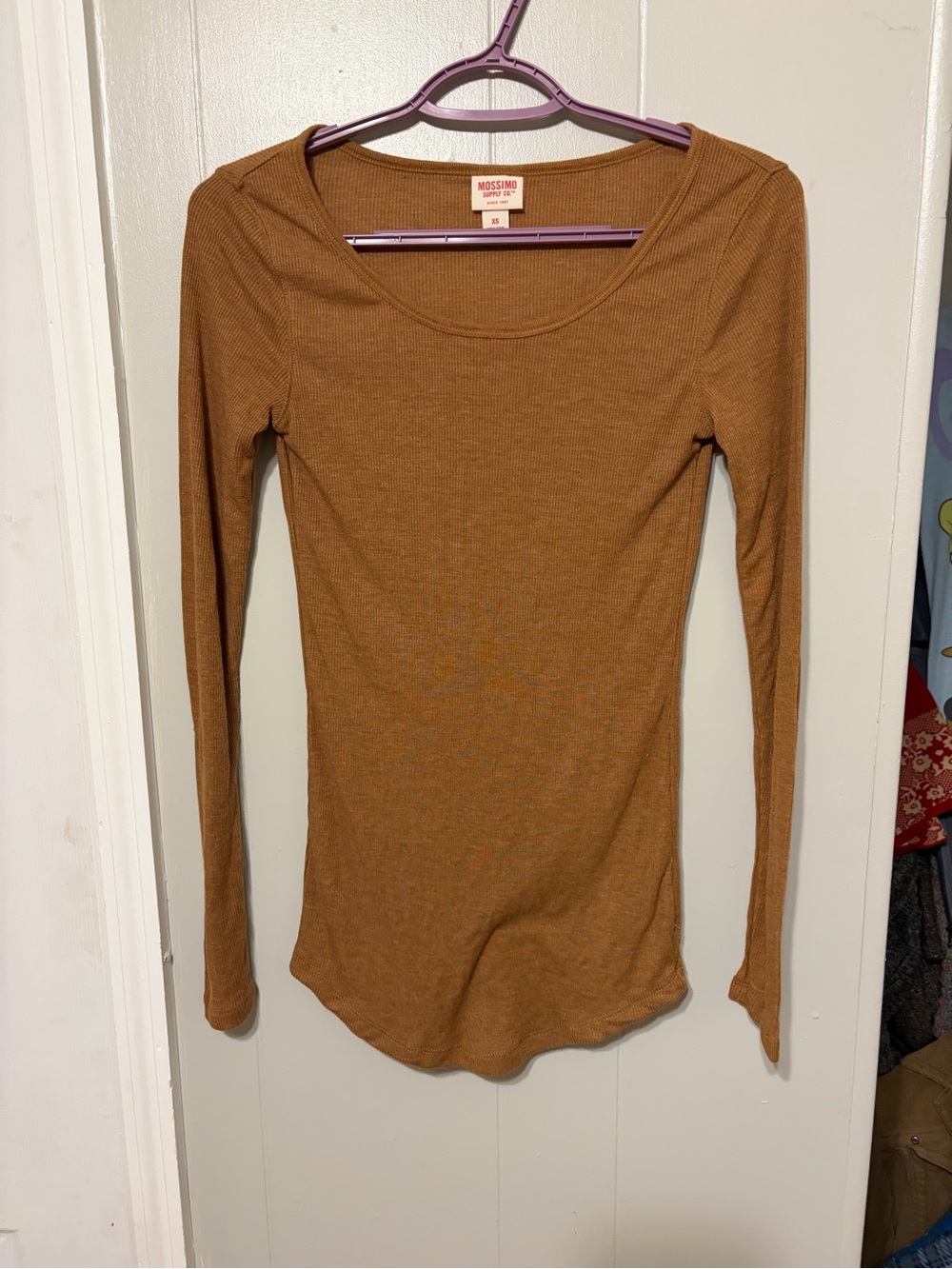 Mossimo Supply Co. Long Sleeve Ribbed Scoop Neck Top - Rust Brown